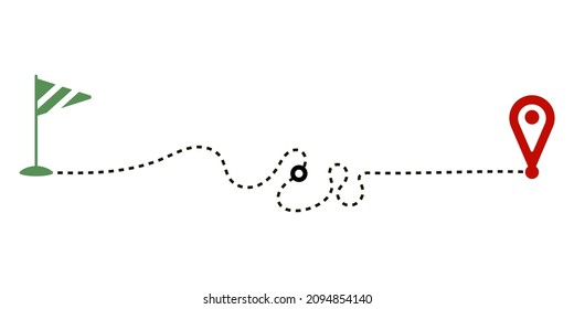 Paths dashed routes isolated on white background. Transport tracking, travel, map pins, location pins. Business graph, psychotherapy, on the way to the goal. Vector illustration.