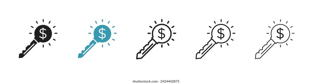 Pathway to Achievement Vector Icon Set. Success key inventive vector symbol for UI design.
