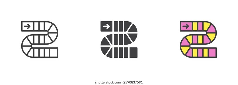 Pathway board game different style icon set. Line, glyph and filled outline colorful version, outline and filled vector sign. Symbol, logo illustration. Vector graphics