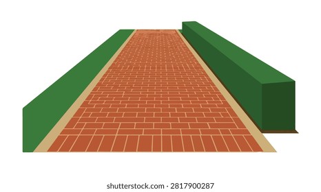 Pathway with brick paving and green borders ideal for outdoor walkways scenic routes landscapes or garden design