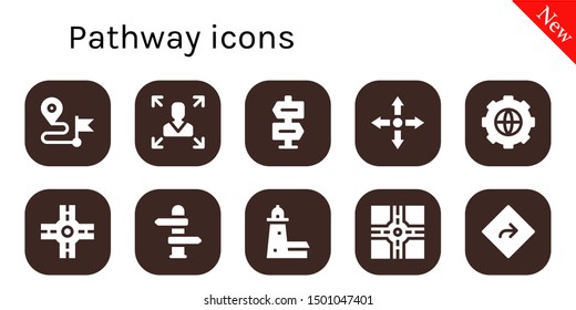 Pathway Icon Set. 10 Filled Pathway Icons.  Simple Modern Icons About  - Direction, Decision Making, Directions, Options, Crossroad, Split Point