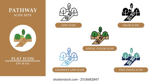 Pathway icons sets. Nature environment concept. Various style icons on isolated background for web design, symbol, sign, presentation, and infographics. EPS 10. 