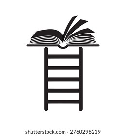 Pathway to knowledge: open book with fanning pages on top of a ladder to education