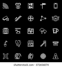 Pathway related line icons on black background, stock vector