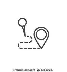 Pathway road line icon. GPS location pin linear style sign for mobile concept and web design. Navigation route outline vector icon. Symbol, logo illustration. Vector graphics