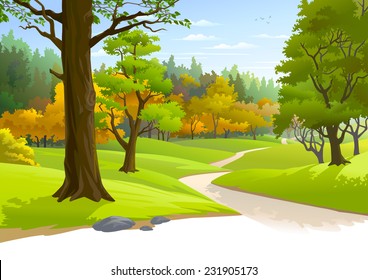 Pathway through a blissful forest