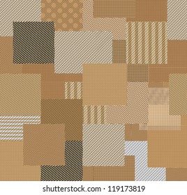 Pathwork textile materials seamless pattern Fabrics pieced together into a quilt. The texture of fabric is useful for backgrounds.Vector illustration.