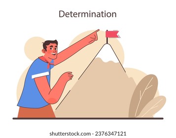 Patience. Calm person meditating and finding balance. Mental or emotional strength, psychological self-control. Strong determination to the objective. Flat vector illustration