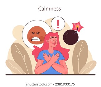 Patience. Calm person meditating and finding balance. Mental or emotional strength, psychological self-control. Strong determination to the objective. Flat vector illustration