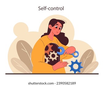 Patience. Calm person meditating and finding balance. Mental or emotional strength, psychological self-control. Strong determination to the objective. Flat vector illustration