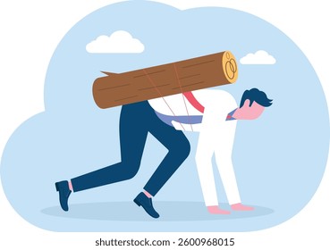 patience and effort. Businessman carrying a burden running on the road
