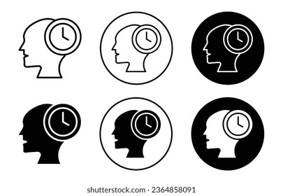 patience icon. Constant thinking of human mind symbol set. Brain memory or long term thoughts in person head vector sign. Intellectual property or nerve process line logo.