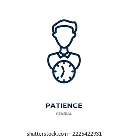 Geduld Symbol aus der allgemeinen Kollektion. Dünne lineare Geduld, Zeit, Geschäftskontur Symbol einzeln auf weißem Hintergrund. Zeilenvektorpatientenzeichen, Symbol für Web und Mobile