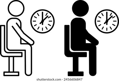 Iconos de paciencia. Iconos en blanco y negro de un hombre sentado esperando su turno. Calma, Salud Mental. Concepto De Pensamiento Positivo