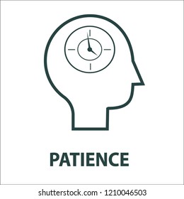Patience Line Icon Isolatedd On White Background. Simple Element Vector Illustration. People Head With Clock Icon.