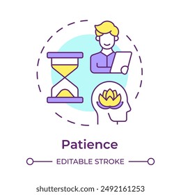 Patience multi color concept icon. Mentor qualities. Emotional intelligence. Stress management. Calmness. Round shape line illustration. Abstract idea. Graphic design. Easy to use in blog post