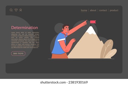 Patience night or dark mode web banner or landing page. Calm person finding balance. Mental strength, psychological self-control. Strong determination to the objective. Flat vector illustration