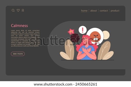 Patience night or dark mode web banner or landing page. Calm person finding balance. Mental strength, psychological self-control. Strong determination to the objective. Flat vector illustration