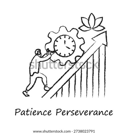 Patience and Perseverance Outline Icon – Determination Growth Line Vector