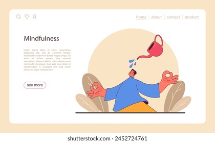 Patience web banner or landing page. Calm person finding balance. Mental or emotional strength, psychological self-control. Strong determination to the objective. Flat vector illustration