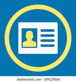 Patient Account vector icon. Style is bicolor flat rounded symbol, yellow and white colors, rounded angles, blue background.