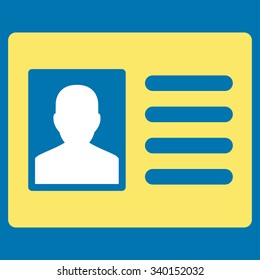 Patient Account vector icon. Style is bicolor flat symbol, yellow and white colors, rounded angles, blue background.
