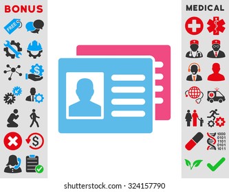 Patient Accounts vector icon. Style is bicolor flat symbol, pink and blue colors, rounded angles, white background.