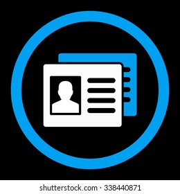 Patient Accounts vector icon. Style is bicolor flat rounded symbol, blue and white colors, rounded angles, black background.