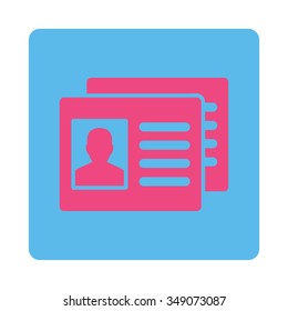 Patient Accounts vector icon. Style is flat rounded square button, pink and blue colors, white background.
