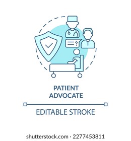 Patient advocate turquoise concept icon. Treatment coordination. Career in advocacy abstract idea thin line illustration. Isolated outline drawing. Editable stroke. Arial, Myriad Pro-Bold fonts used