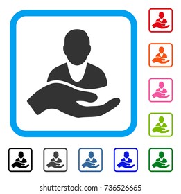 Patient Assistance icon. Flat gray pictogram symbol in a light blue rounded rectangle. Black, gray, green, blue, red, orange color versions of Patient Assistance vector.