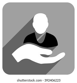 Patient Assistance long shadow vector icon. Style is a flat patient assistance iconic symbol on a gray square background.
