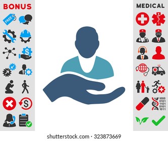 Patient Assistance vector icon. Style is bicolor flat symbol, cyan and blue colors, rounded angles, white background.