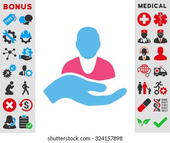 Patient Assistance vector icon. Style is bicolor flat symbol, pink and blue colors, rounded angles, white background.