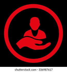 Patient Assistance vector icon. Style is flat rounded symbol, red color, rounded angles, black background.