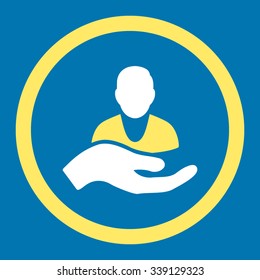 Patient Assistance vector icon. Style is bicolor flat rounded symbol, yellow and white colors, rounded angles, blue background.