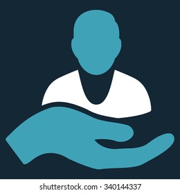 Patient Assistance vector icon. Style is bicolor flat symbol, blue and white colors, rounded angles, dark blue background.