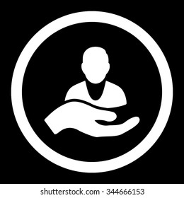 Patient Assistance vector icon. Style is flat rounded symbol, white color, rounded angles, black background.