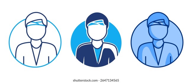 Ícone de avatar do paciente representado pelo corpo humano, avatar, círculo, bandagem Azul, Dualline, estilo Dualtone.