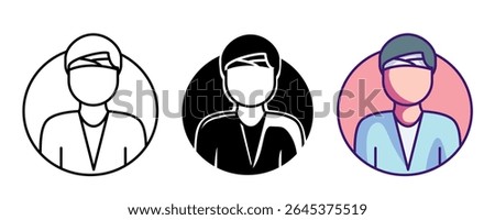 Patient avatar icon represented by human body,avatar,circle,bandage Line, Filled, Color style.