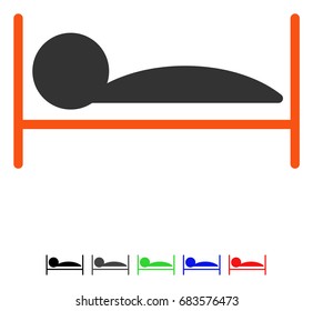 Patient Bed flat vector illustration with colored versions. Color patient bed icon variants with black, gray, green, blue, red.