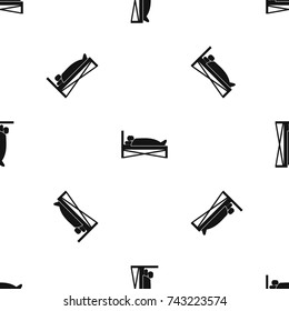 Patient in bed in hospital pattern repeat seamless in black color for any design. Vector geometric illustration