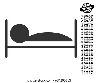 Patient Bed icon with black bonus people clip art. Patient Bed vector illustration style is a flat gray iconic element for web design, app user interfaces.
