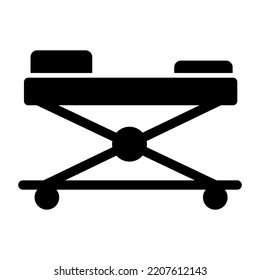 Patient bed icon, filled design of stretcher