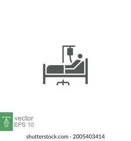 Patient Bed Icon. Medical Treatment. Person In Hospital Bed. Man Having Infusion And Lying On Stretcher Bed For Recovery. Solid Style. Vector Illustration. Design On White Background. EPS 10