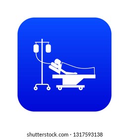 Patient in bed on a drip icon digital blue for any design isolated on white vector illustration