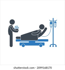 Patient In Bed On A Drip Icon. Vector And Glyph