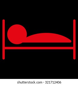 Patient Bed vector icon. Style is flat symbol, red color, rounded angles, black background.