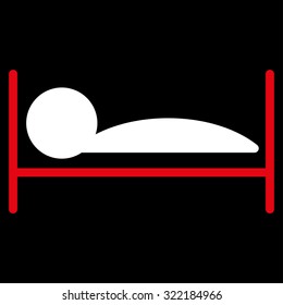Patient Bed vector icon. Style is bicolor flat symbol, red and white colors, rounded angles, black background.
