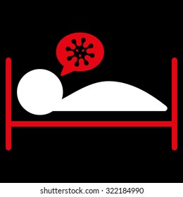 Patient Bed vector icon. Style is bicolor flat symbol, red and white colors, rounded angles, black background.